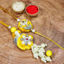 Etnico Designer Bhaiya Bhabhi Hanging Lumba Rakhi Combo Set With Roli Chawal for Rakshabhandan Special (R043Y-CO)