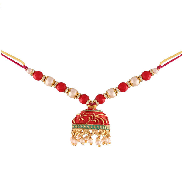 Etnico Gold Plated Hanging Traditional Pearl Kundan Meenakari Studded Lumba Rakhi for Bhabhi (R049-L) (Pack of 1 Lumba)