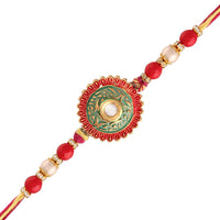 Etnico Gold Plated Ethnic Designer Pearl Rakhi Bracelet for Brother/Men (R049-R)