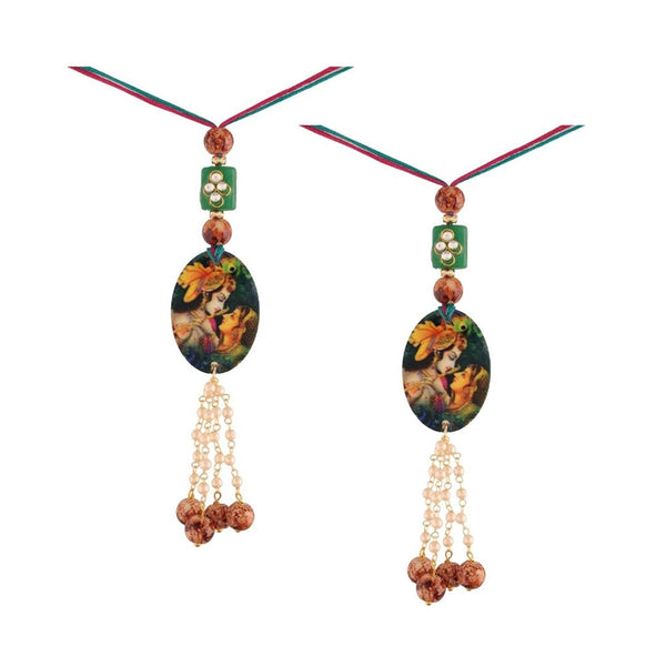 Etnico Traditional Hanging Printed Lumba Rakhi for Bhabhi (R050-LCO) (Pack of 2 Pcs)