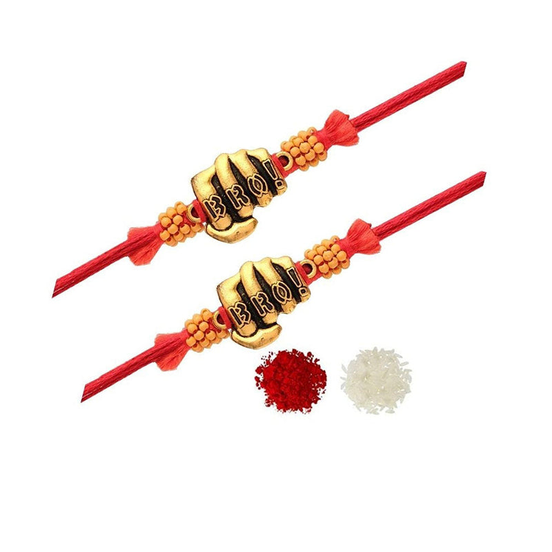 Etnico Ethnic Metal Bro Rakhi Bracelet with Roli Chawal for Men/Brother/ Bhaiya (R059-2) (Pack of 2 Rakhi)