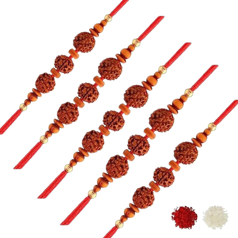 Etnico I Jewels Ethnic Rudraksha Combo Rakhi Set With Roli Chawal & Rakshabandhan Card For Men/Brother/Bhaiya (R060-5) (Pack of 5)