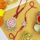 Etnico Designer Bhaiya Bhabhi Hanging Lumba Rakhi Combo Set for Rakshabhandan (R066Pi-CO)