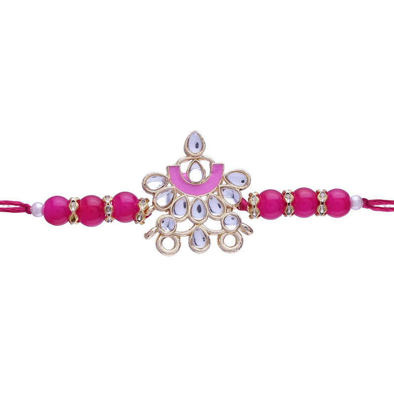 Etnico Gold Plated Ethnic Designer Enamel Pearl Beads Rakhi Bracelet for Brother/Men (R066Pi)