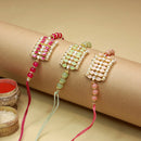 Etnico Ethnic Designer Pearl Beads Studded Rakhi Bracelet with Roli Chawal for Brother/Men (R069-3) Pack of 3 Rakhii