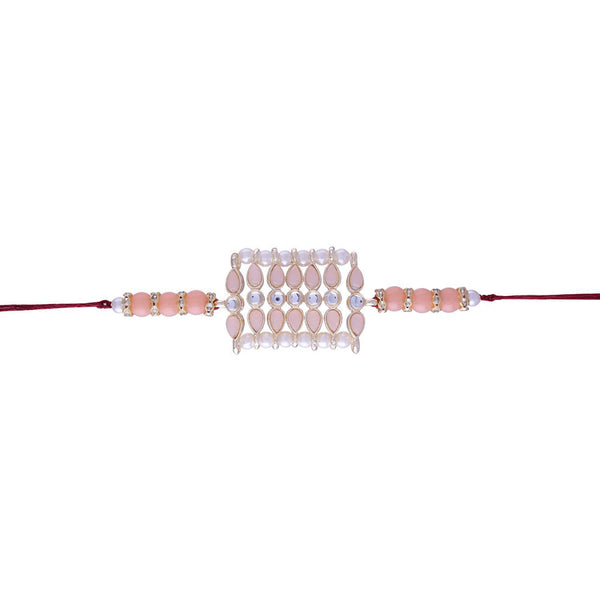 Etnico Rakshabhandan Special Designer Kundan & Pearl Studded Rakhi for Brother/Men (R069Pe)