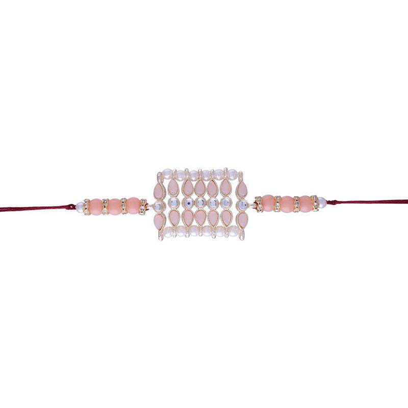 Etnico Rakshabhandan Special Designer Kundan & Pearl Studded Rakhi for Brother/Men (R069Pe)