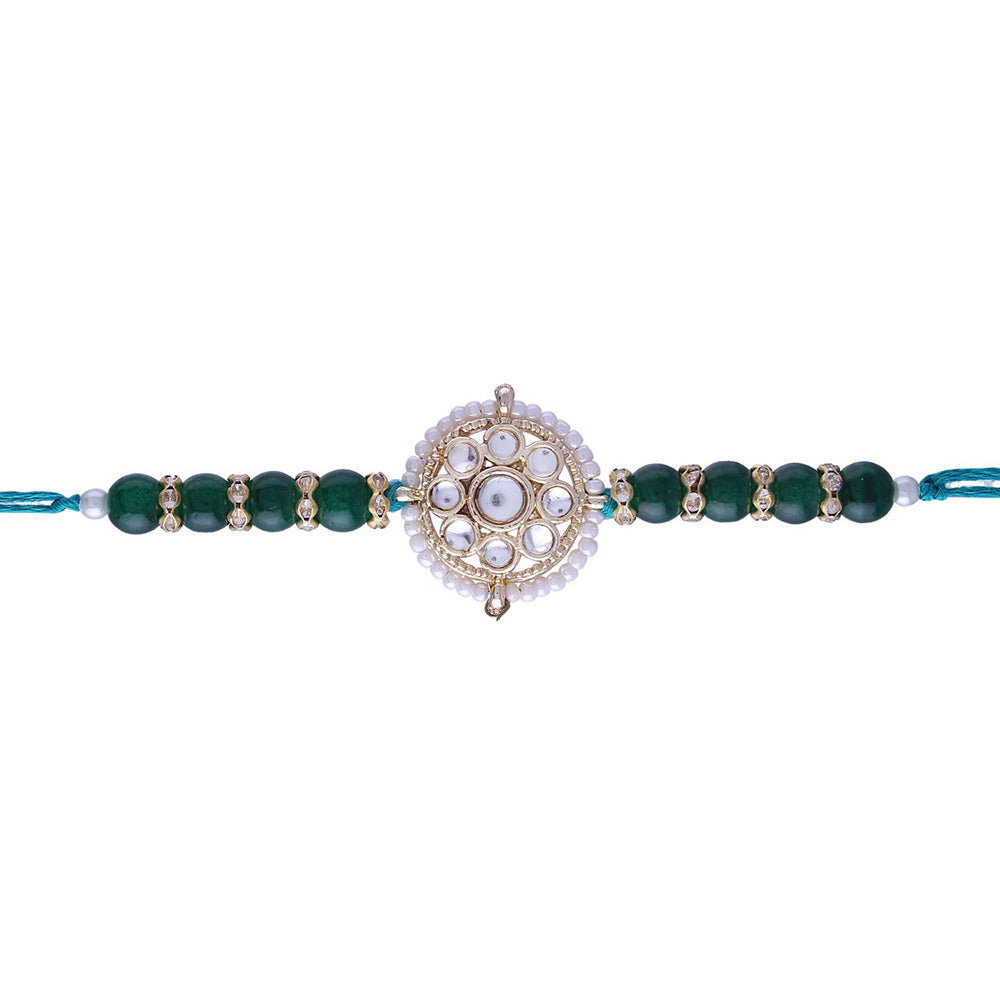 Etnico Rakshabhandan Special Designer Kundan & Pearl Studded Rakhi for Brother/Men (R070G)