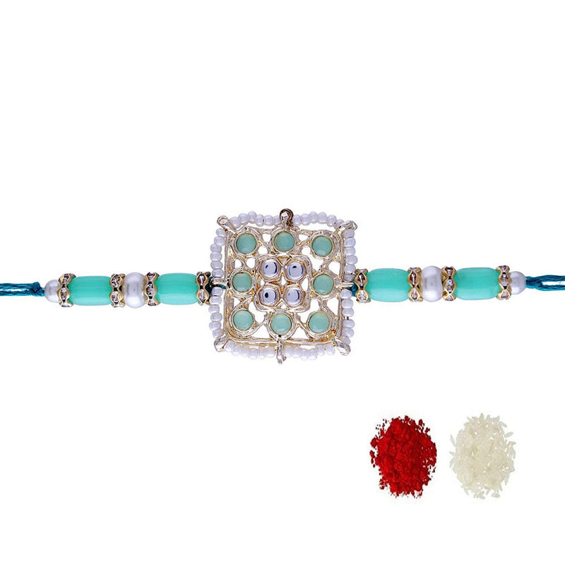 Etnico Ethnic Designer Pearl Beads Studded Rakhi Bracelet for Men/Brother/ Bhaiya for Rakshabhandan (R075Min)