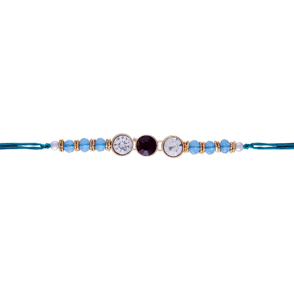 Etnico Ethnic Designer Pearl Beads Studded Rakhi Bracelet with Roli Chawal for Brother/Men (R084Sb)