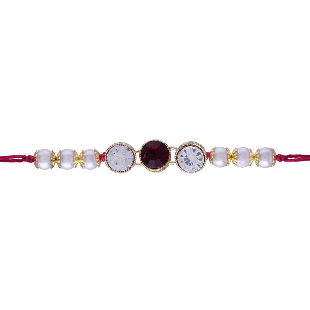 Etnico Ethnic Designer Pearl Beads Studded Rakhi Bracelet with Roli Chawal for Brother/Men (R084W)