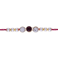 Etnico Ethnic Designer Pearl Beads Studded Rakhi Bracelet with Roli Chawal for Brother/Men (R084W)