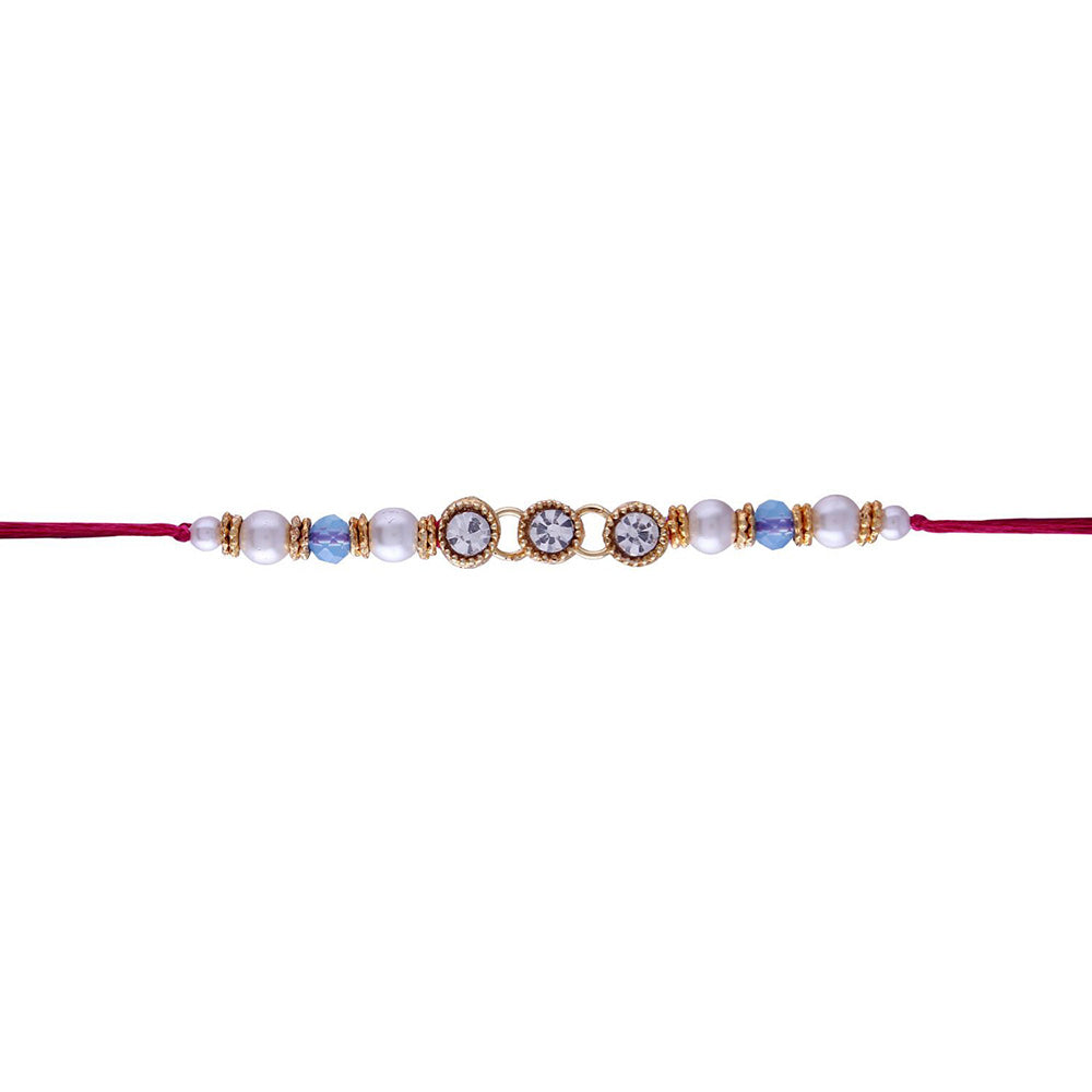 Etnico Ethnic Designer Pearl Beads Studded Rakhi Bracelet with Roli Chawal for Brother/Men (R085Sb)