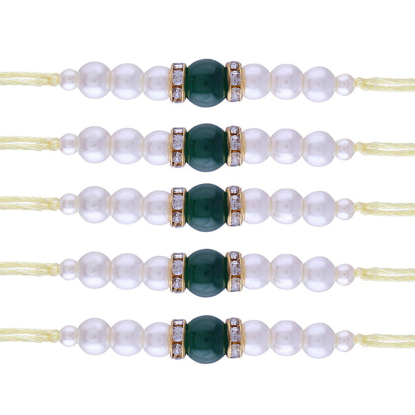 Etnico Rakshabhandan Special Designer Pearl Rakhi for Brother/Men (R086G-5) (Pack of 5)