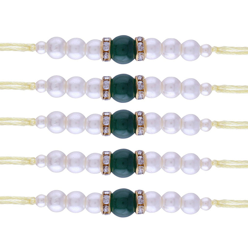 Etnico Rakshabhandan Special Designer Pearl Rakhi for Brother/Men (R086G-5) (Pack of 5)