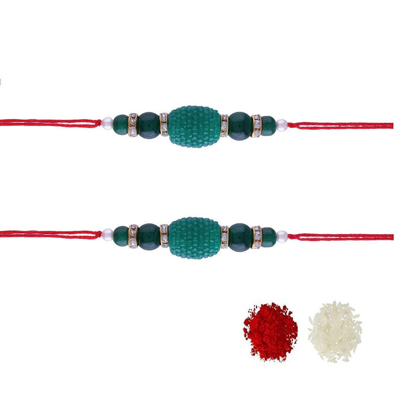 Etnico Ethnic Designer Pearl Beads Studded Rakhi Bracelet with Roli Chawal for Brother/Men (R090G-2)Pack of 2 Rakhi