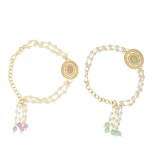 Etnico I Jewels Rakshabandhan Designer Pearl Hanging Lumba Bracelet Rakhi For Bhabhi/Sister (R096Pu-Min-LCO)