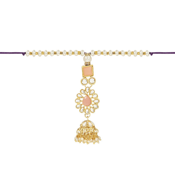 Etnico I Jewels Rakshabandhan Special Designer Pearl Hanging Lumba Bracelet Rakhi For Bhabhi/Sister (R118Pe-L)