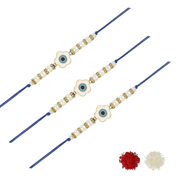 Etnico I Jewels Rakshabandhan Enamel Floral Shape Evil Eye Rakhi Combo Set With Roli Chawal For Bhaiya/Brother/Bro/Men (R125-3)