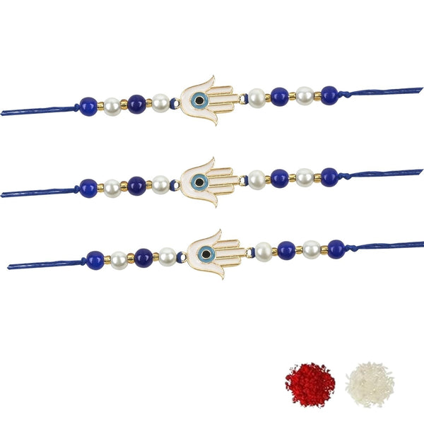 Etnico I Jewels Rakshabandhan Hamsa Shape Enamel Evil Eye Rakhi Combo Set With Roli Chawal For Bhaiya/Brother/Bro/Men (R126-3)