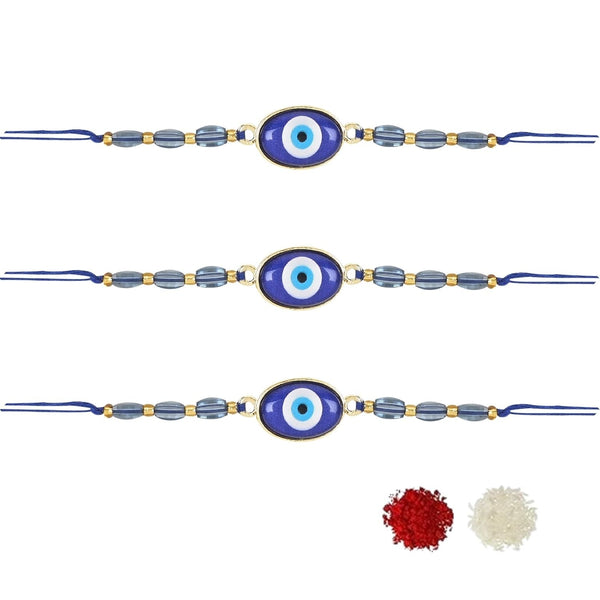 Etnico I Jewels Rakshabandhan Enamel Designer Evil Eye Rakhi Combo Set With Roli Chawal For Bhaiya/Brother/Bro/Men (R128-3)