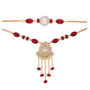 Etnico Gold Plated Pearl and Kundan Rakhi Set for Bhaiya Bhabhi (R617CO)