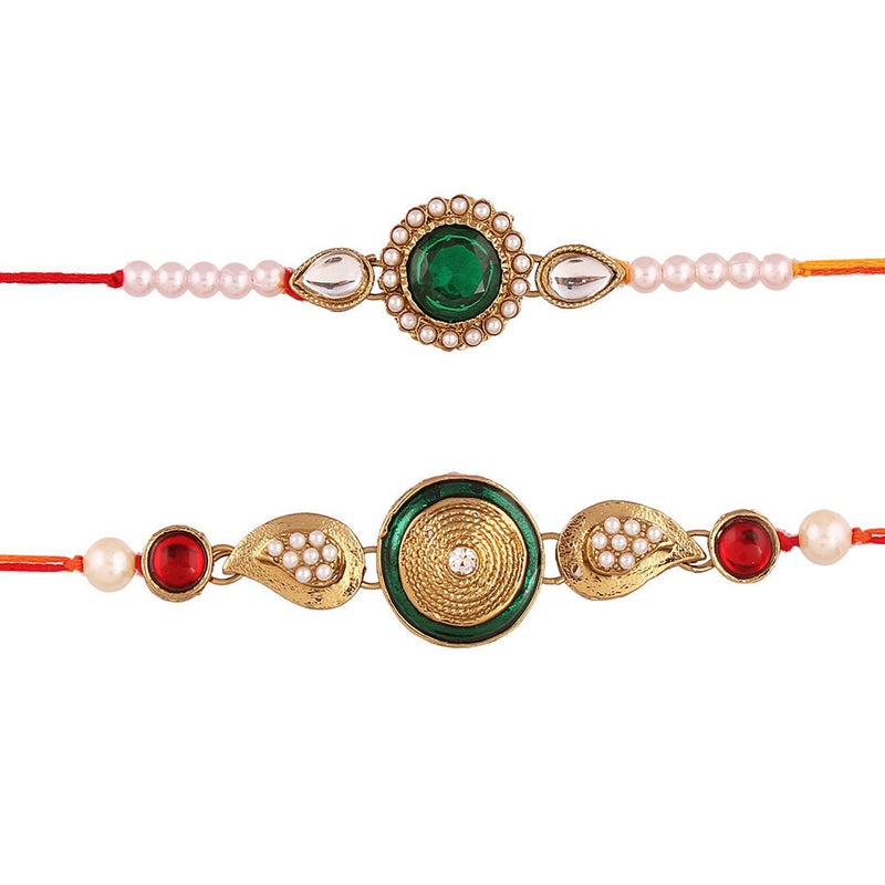 Etnico Pearl and Kundan Enamel Rakhi Combo Set Of 2 For Men (R626CO)