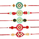 Etnico Gold Plated Designer Kundan Multi-Colour Rakhi For Men/Boys Pack Of 5 (R728CO)