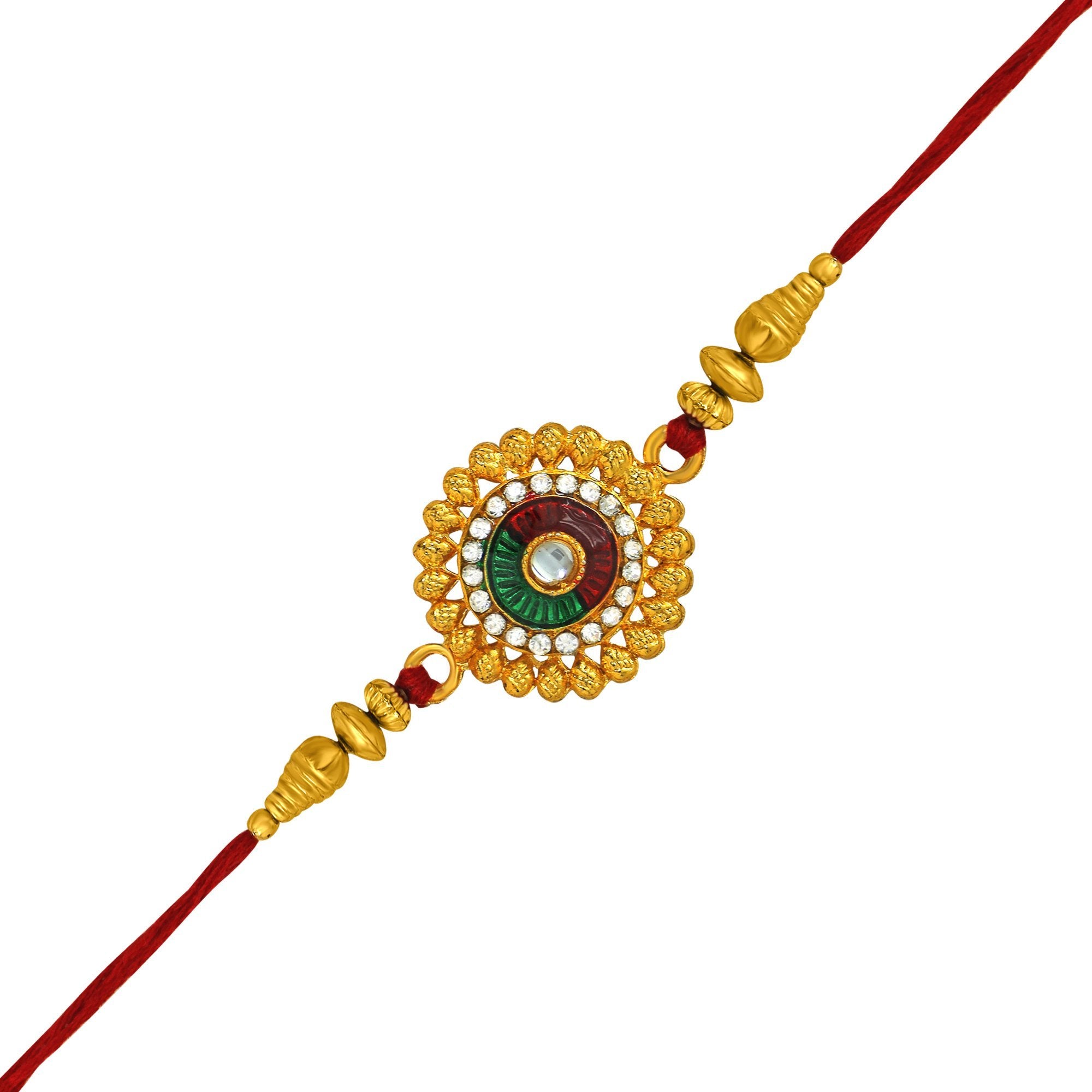 Mahi Gold Plated Exclusive meenakari Work Rakhi with Crystal Stones for Adorable Brother RA1100586G