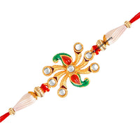 Mahi Gold Plated Gleaming Crystal Designer Rakhi Bracelet with meena work and crystal stones for beloved brothers RA1100595G