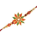 Mahi Gold Plated Beautiful Floral Meenakari Rakhi Bracelet with crystal stones for beloved brothers RA1100596G