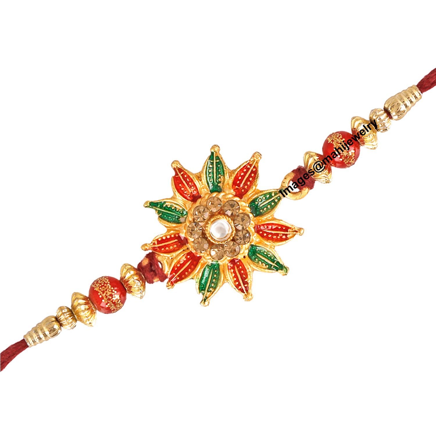 Mahi Gold Plated Beautiful Floral Meenakari Rakhi Bracelet with crystal stones for beloved brothers RA1100596G