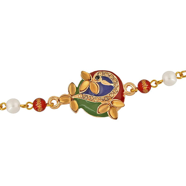 Mahi Elegant Peacock Rakhi with Crystal and Artificial Pearl for Beloved Brother (RA1100634Z)