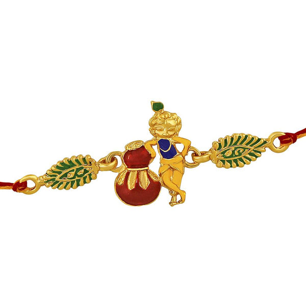 Mahi Meenakari Work Lord Krishna with Matki Rakhi Bracelet for Adorable Brothers (RA1100635G)