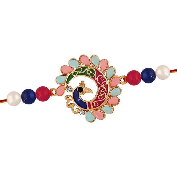 Mahi Delight Peacock Rakhi with Multicolor Crystals and Artificial Pearl for Brothers (RA1100636Z)