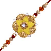 Mahi Bright Yellow Meenakari Work Floral Rakhi with White Crystals for Bhaiya (RA1100638G)