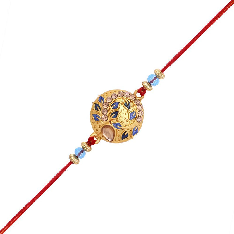 Mahi Delightful Rakhi with Meena work and Crystal for Dearest Brothers (RA1100639G)