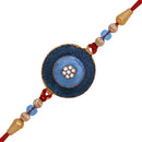 Mahi Blue Meenakari Work and White Crystal Round Rakhi for Bhaiya (RA1100642G)