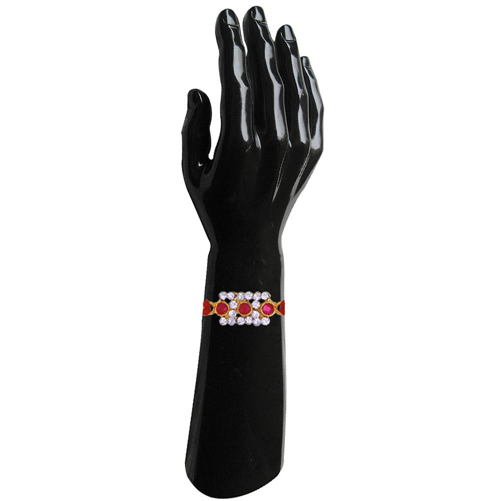 Mahi Pink and White Crystals Rectangular Rakhi for Brother (RA1100647G)