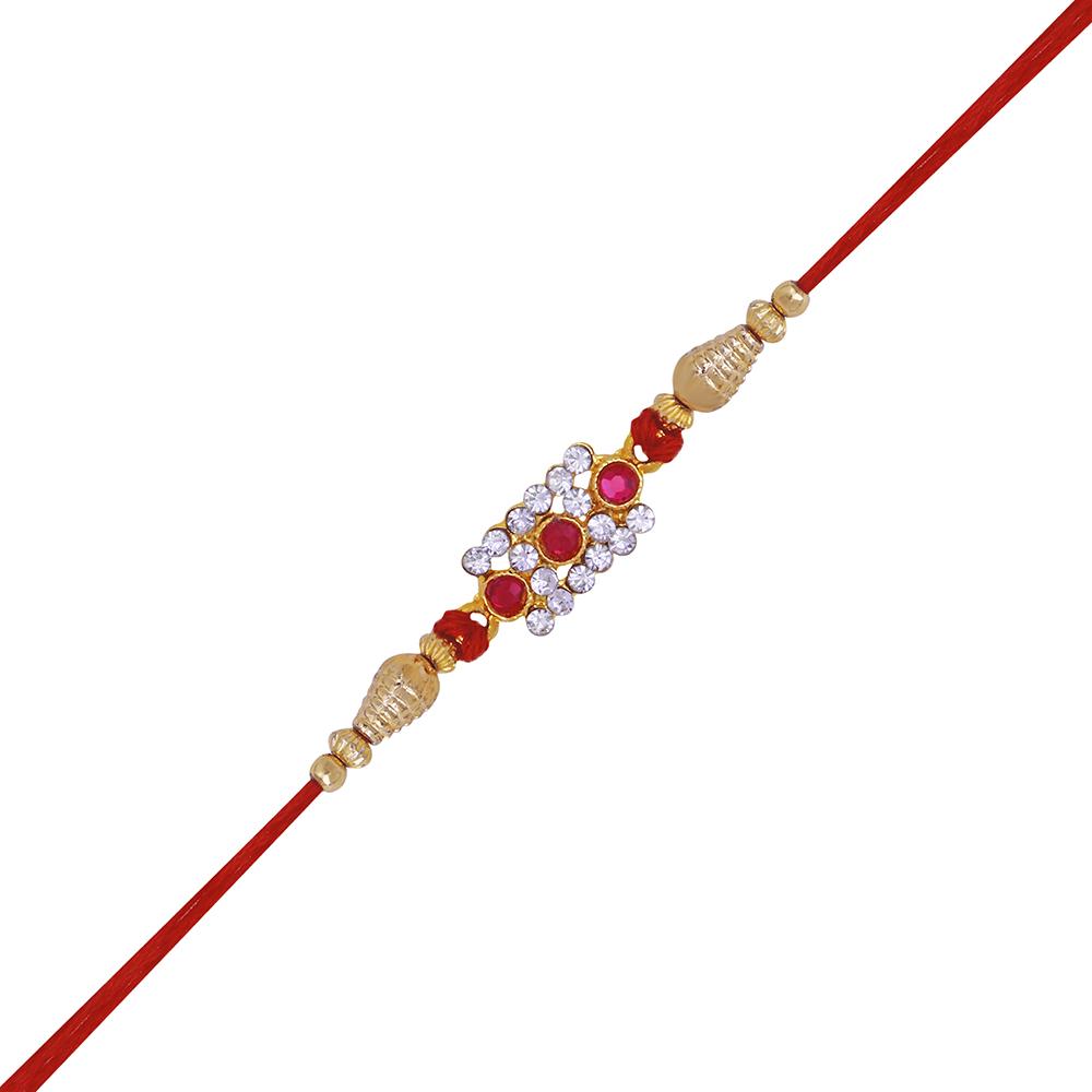 Mahi Pink and White Crystals Rectangular Rakhi for Brother (RA1100647G)