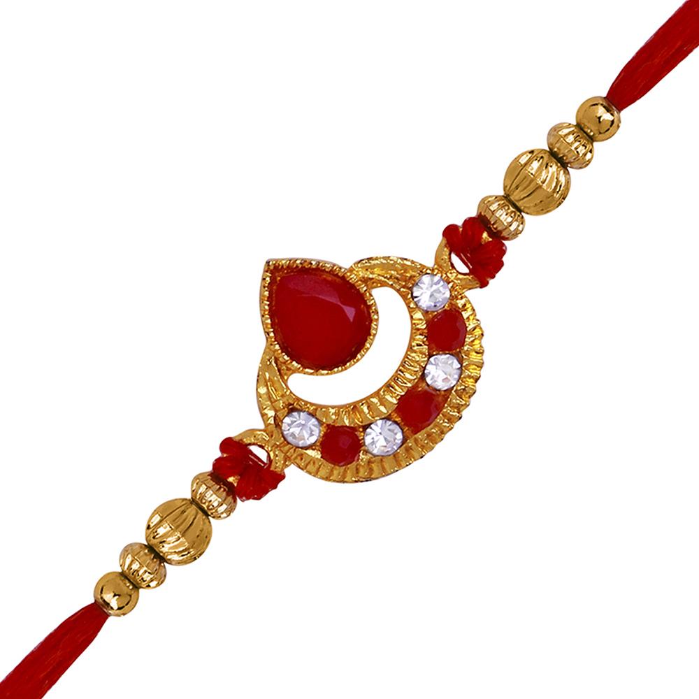 Mahi Simple and Elegant Red White Crystals Rakhi for Brothers (RA1100651G)