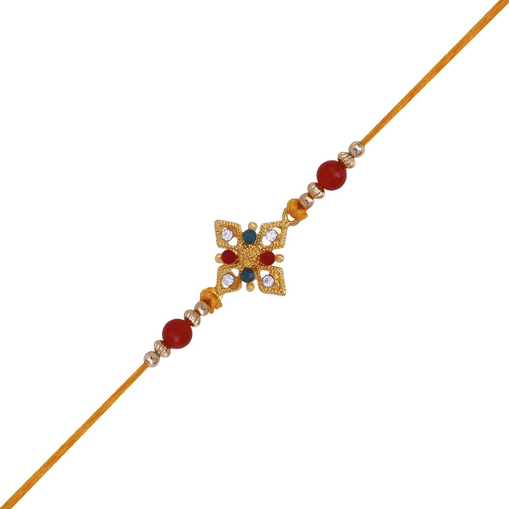 Mahi Red and White Crystals Rakhi for Bhaiya (RA1100659G)