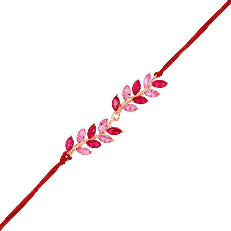 Mahi Light and Dark Pink Leafe Shape Crystals Rakhi for Bhaiya / Brother (RA1100686Z)