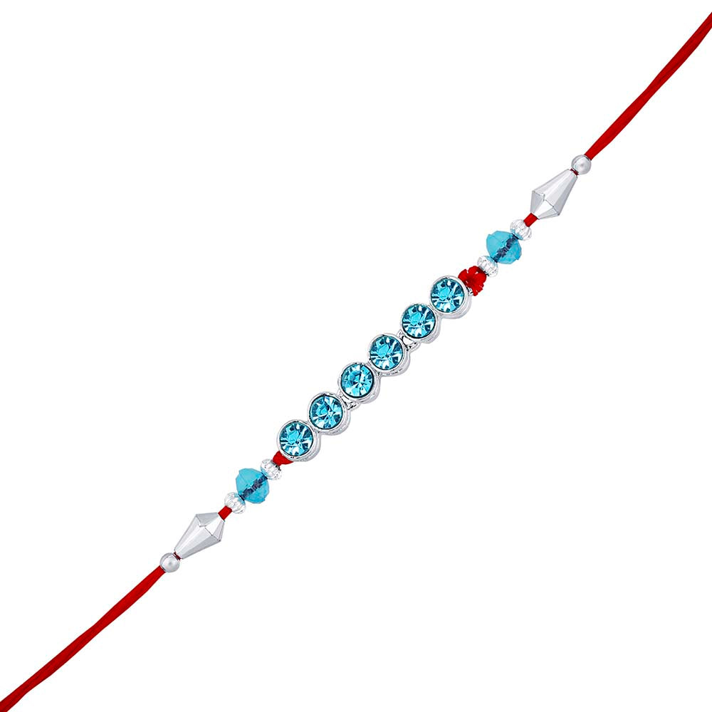 Mahi Rhodium Plated Light Blue Crystals Rakhi for Bhaiya / Brother (RA1100689R)