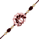 Mahi Rose Gold Plated Peacock Shaped Rakhi with Maroon Crystals for Bhai / Brother (RA1100719ZMar)