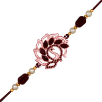 Mahi Rose Gold Plated Peacock Shaped Rakhi with Maroon Crystals for Bhai / Brother (RA1100719ZMar)