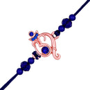 Mahi Rose Gold Plated Om and Ganpati Rakhi with Blue Crystals for Bhai (RA1100722ZBlu)
