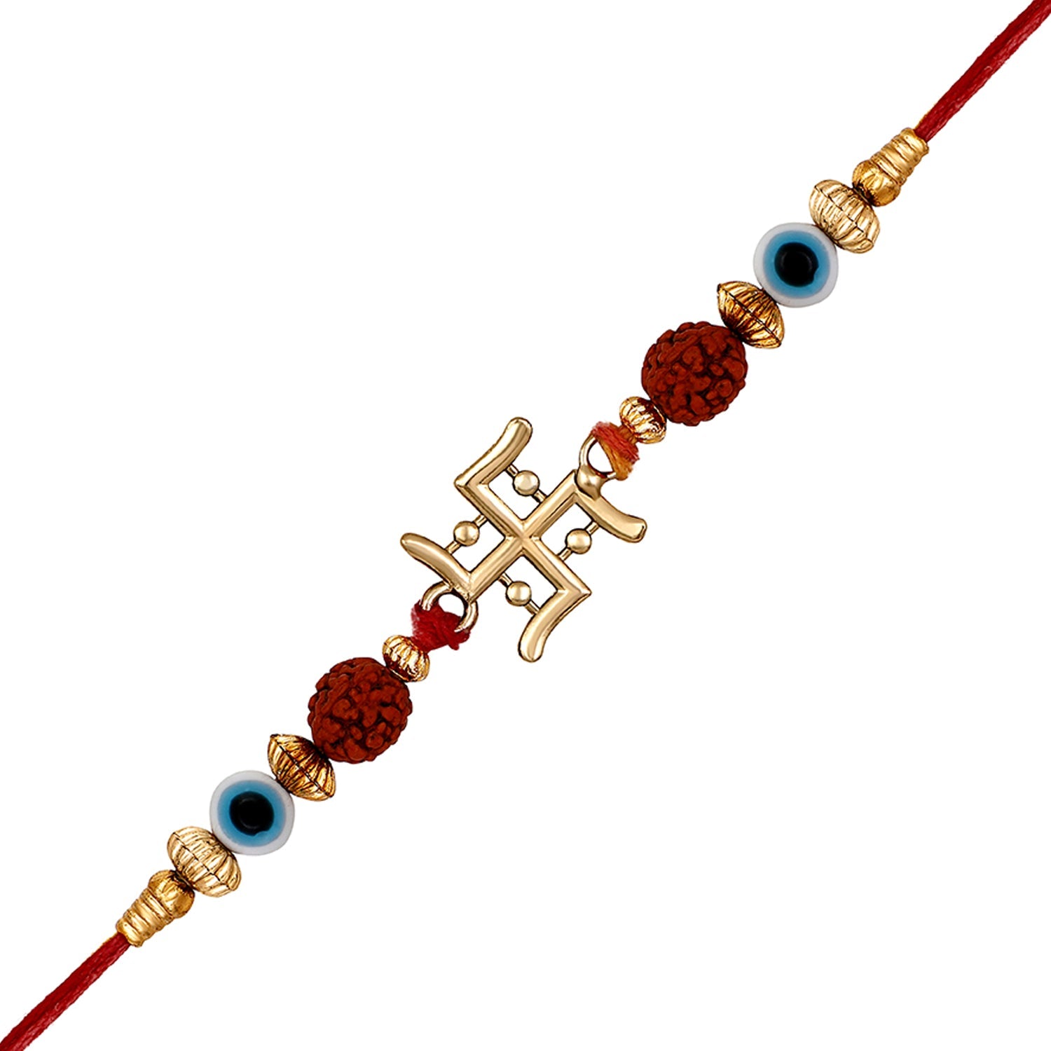 Mahi Gold Plated Swastik and Evil Eye Rudraksha Rakhi for Brother (RA1100726G)