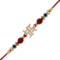 Mahi Gold Plated Swastik and Evil Eye Rudraksha Rakhi for Brother (RA1100726G)