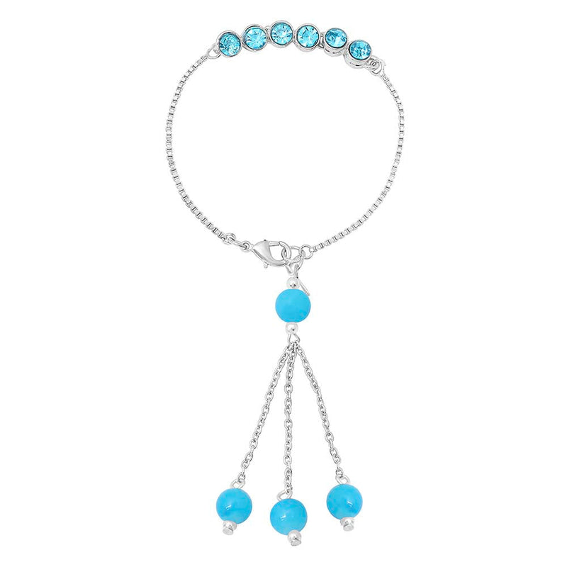 Mahi Rhodium Plated Blue Crystals Lumba Rakhi for Bhabhi (RAL1100675R)